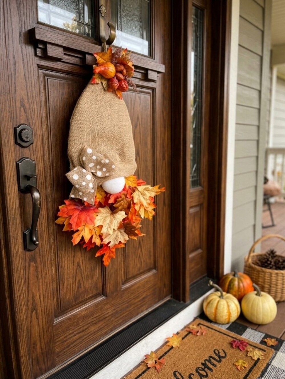 Fall Gnome Wreath Handcrafted Fall Leaf Gnome Decor